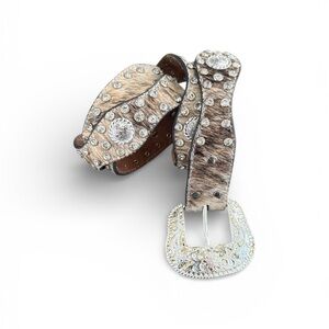 Nocona Women’s Calf Hair Rhinestone Leather Belt – Size Small N3441137